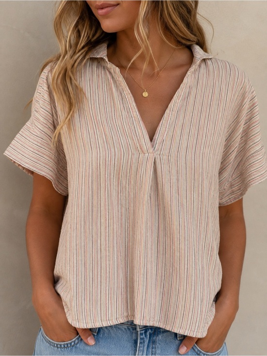 Madewell Tops - Madewell Pink Stripe Short-Sleeve Tunic